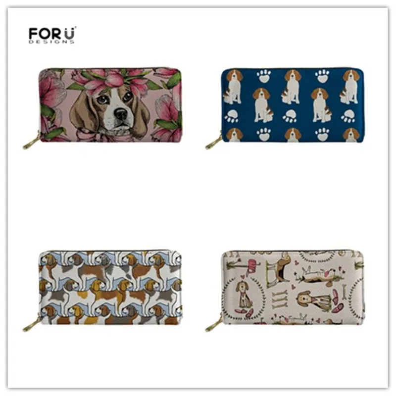 

FORUDESIGNS Women Wallets for Credit Card Female Beagle Flower Printing Long Zipper Phone Purse Ladies Brand Luxury Wallet Girls