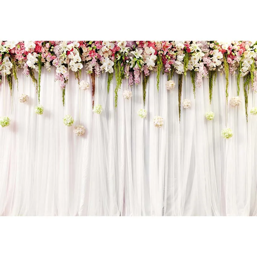 Vinyl Wedding White Wall Backdrop for Photography Party Floral Decorate