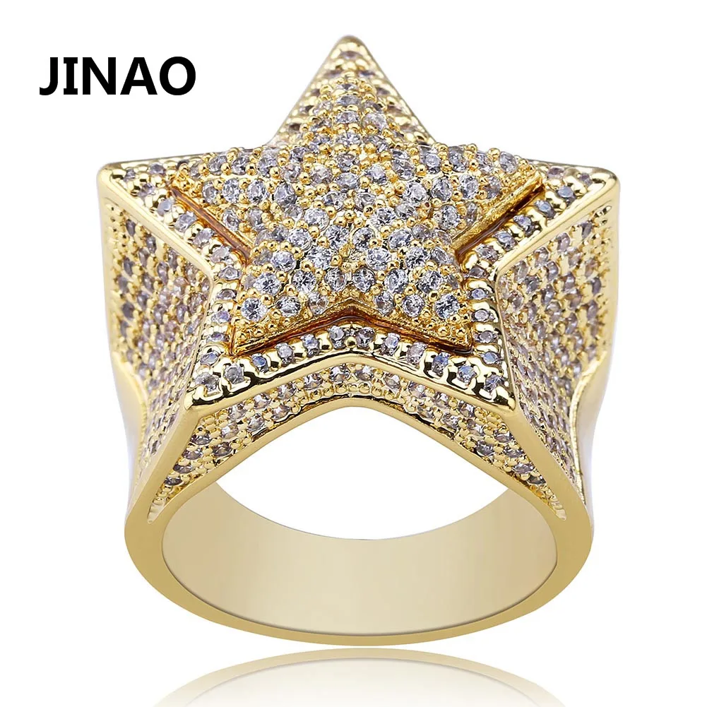 Solid Star Hip Hop Finger Rings For Men Women Iced Out Bling CZ Stones