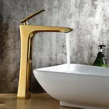 Роскошный Золотой латунный кран для ванной комнаты с одной ручкой, смеситель для холодной и горячей воды, высокий кран для раковины