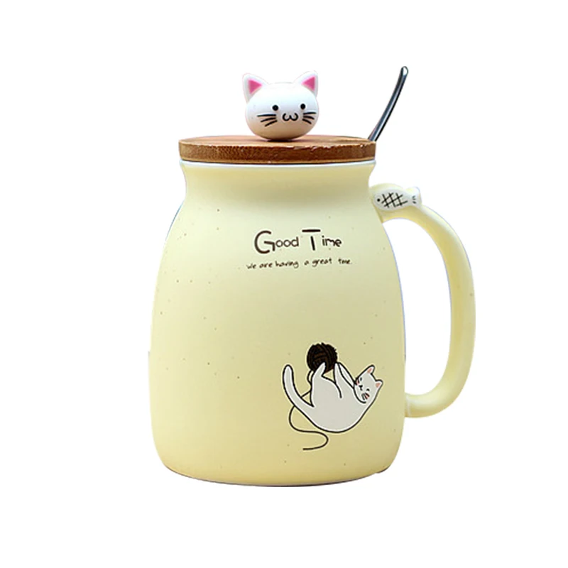 Цветная мультяшная керамическая кружка с крышкой, ложка, чашка, милый кот, термостойкая чашка, котенок, детская чашка, офисные подарки