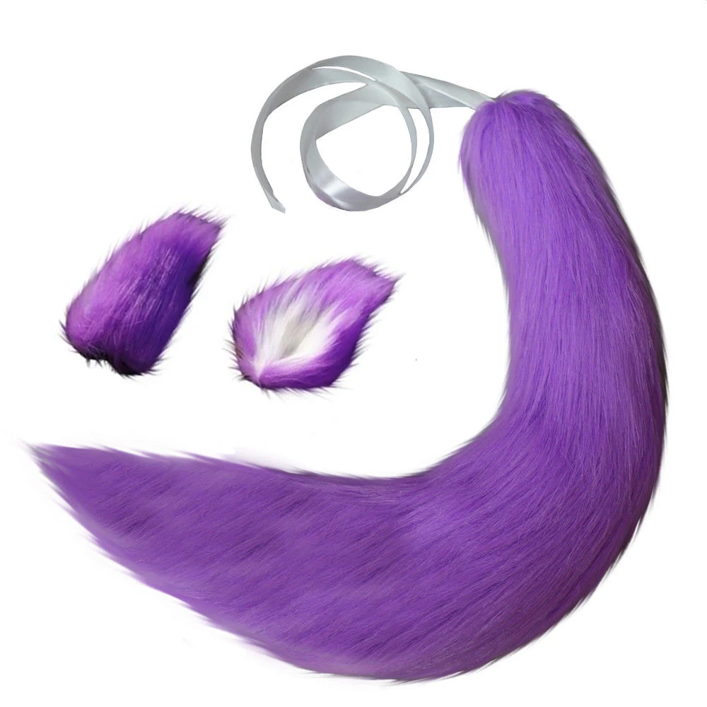 Многоцветный лиса кошка собака плюшевый хвост клип уши аниме специй и волк Holo Kamisama Kiss 65 см хвосты мягкая игрушка принадлежности на хеллоуин для косплея - Цвет: Фиолетовый