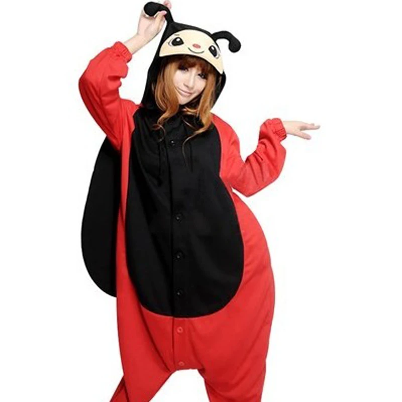 

HKSNG Winter Adult Animal Ladybird Kigurumi Christmas Party Footed Ladybug Beetle Pajamas For Women Onesies