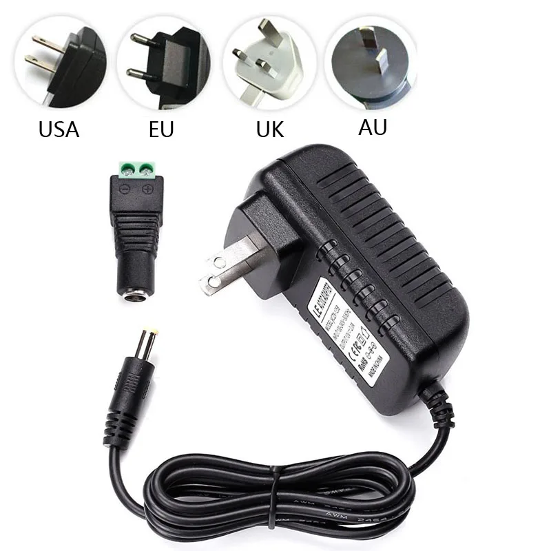 

12V 1.5A Switching Power Supply Adapter Constant Voltage Transformer for LED Strips Light EU/USA/UK/AU standard with DC conector