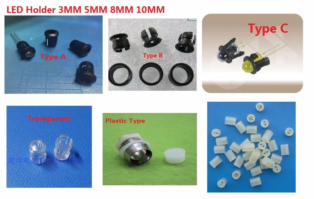 

50PCS 3MM 5MM 8MM 10MM F3 F5 F8 F10 LED diode Holder/Seat/Clip Blace Plastic/Metal Chrome Bezel Panel Display /interval Block PC