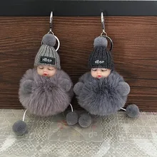 Mignon dessin animé dormir poupée porte-clés boule de fourrure en peluche porte-clés porte-clés femmes sac à main voiture porte-clés sac pendentif jouets pour enfants cadeau