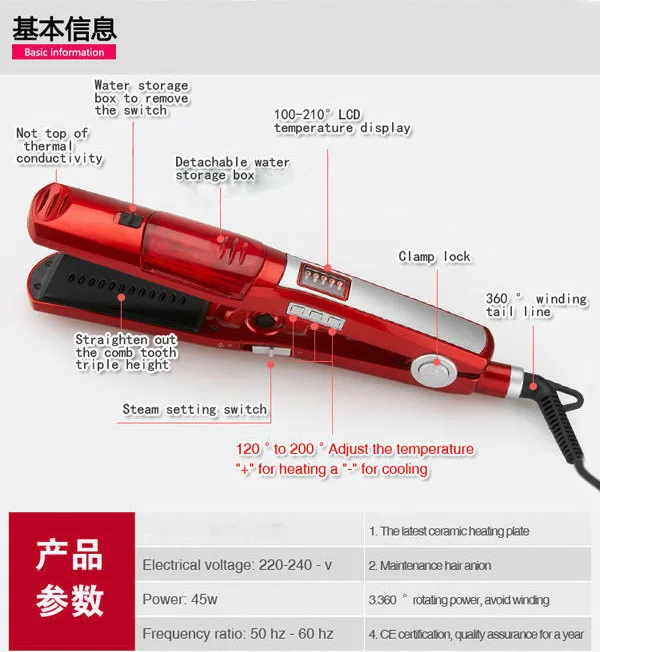 Профессиональный паровой выпрямитель для волос утюги Ptc нагреватель белый 110-240 В ЕС/США штекер