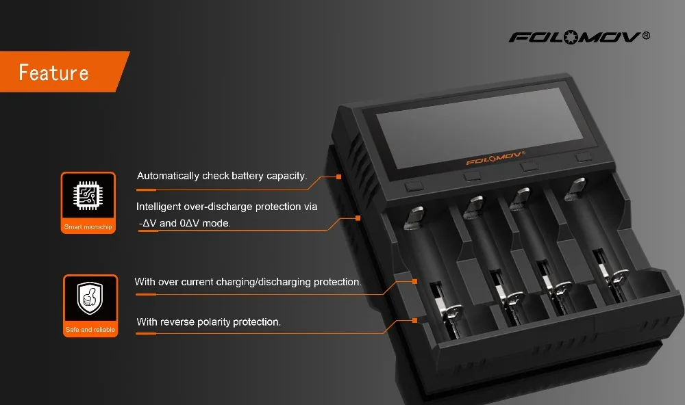 Folomov A4 интеллектуальное зарядное устройство для Li-ion/IMR/INR/ICR/LiFePO4 18650 14500 26650 AAA 3,7 4,2 в 1,48 в