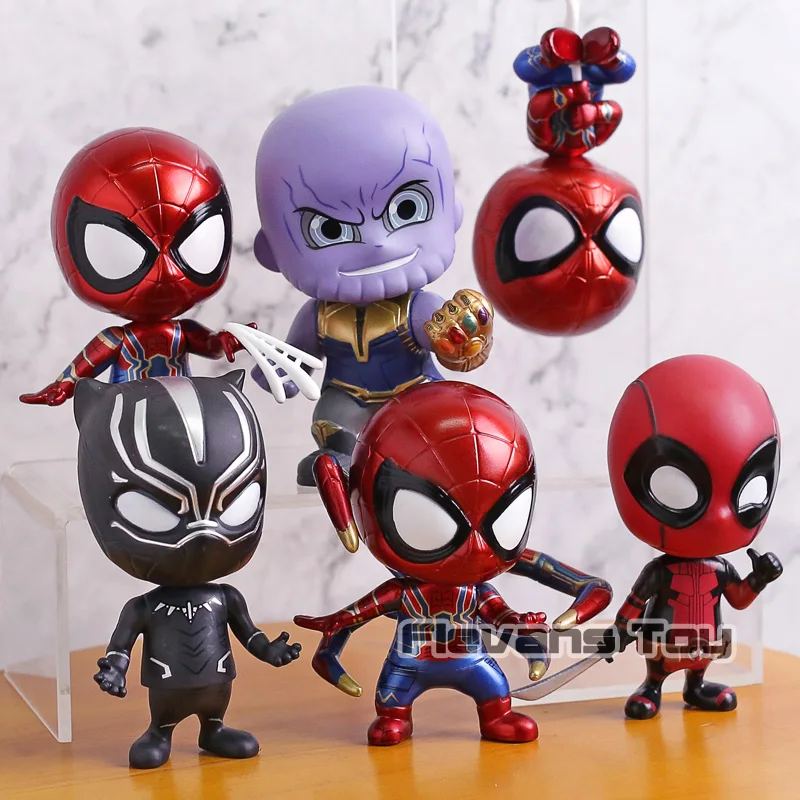 Avengers Infinity War Thanos Black Panther Spiderman Iron Spider Deadpool Q Version PVC Action Figures Toys 6pcsset Avengers Infinity War Thanos Black Panther Spiderman Iron Spider Deadpool Q Version PVC Action Figures Toys 6pcsset