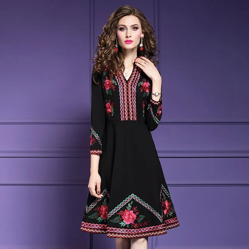 

Autumn office sexy dress 3xl 2018 new Superior quality Women Party Embroidery club ladies Dress Plus Size winter Vintage dresses
