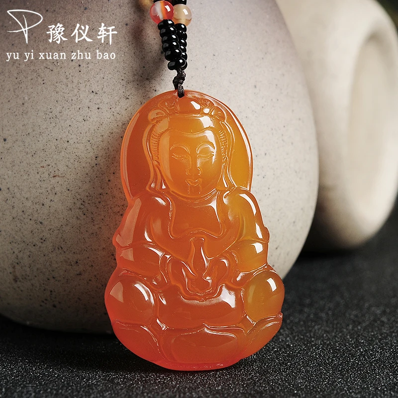 

Red agal jade emerald Guanyin pendant 50MM * 32MM * 7MM weight 30g~36g
