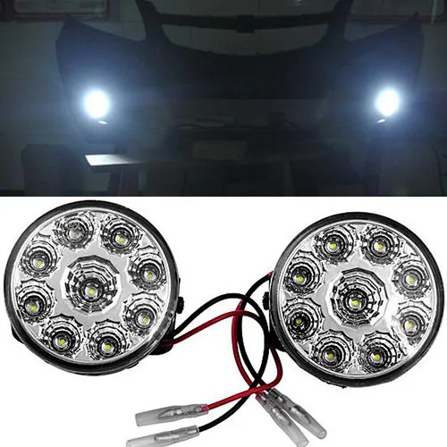 

Hot New High quality Universal 2Pcs 9-LED White Round DRL Fog Light Lamp Bulb for Car 12V 4.5W 800LM