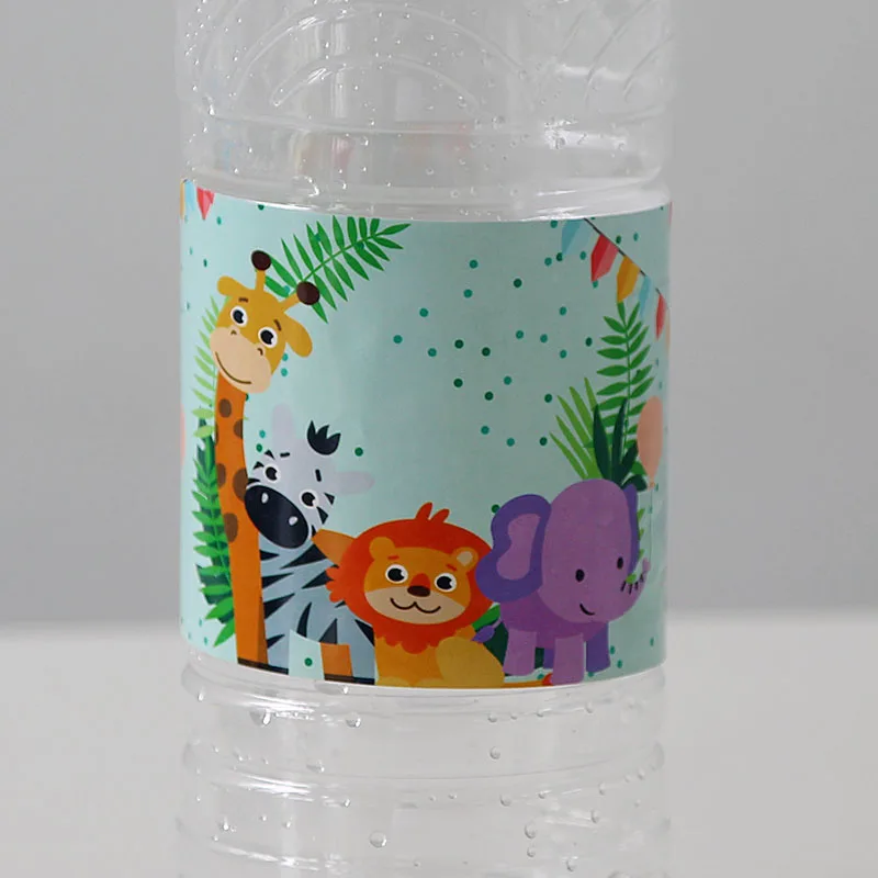 Jungle Party Decoration Cartoon Animal Bottle Stickers Birthday Party Decoration Kids Water Bottle Label Safari Party Supplies