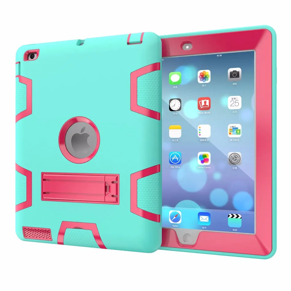 Для Apple iPad2 iPad3 iPad4 задняя крышка планшета кремния+ PC противоударный Гибридный чехол Heavy Duty профилированный чехол с подставкой Funda