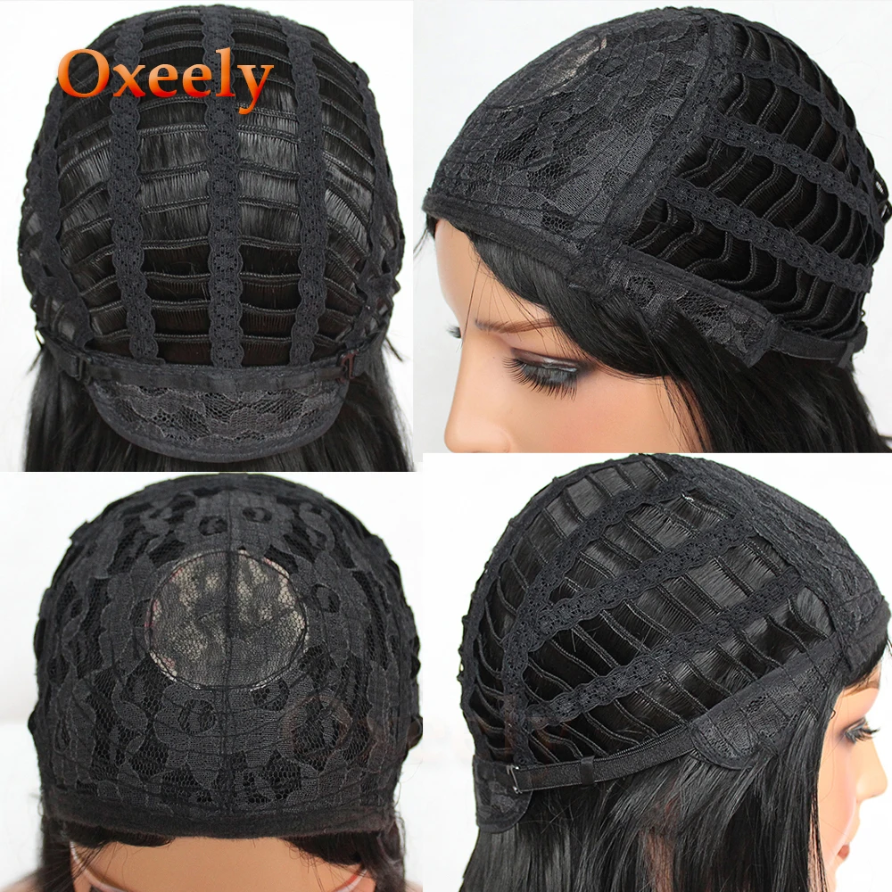 Oxeely BOB Cut Hair Synthetic Hair Full Wigs Black Color Short Bob Straight Wig with Full Bangs None Lace Wig for Beauty Women