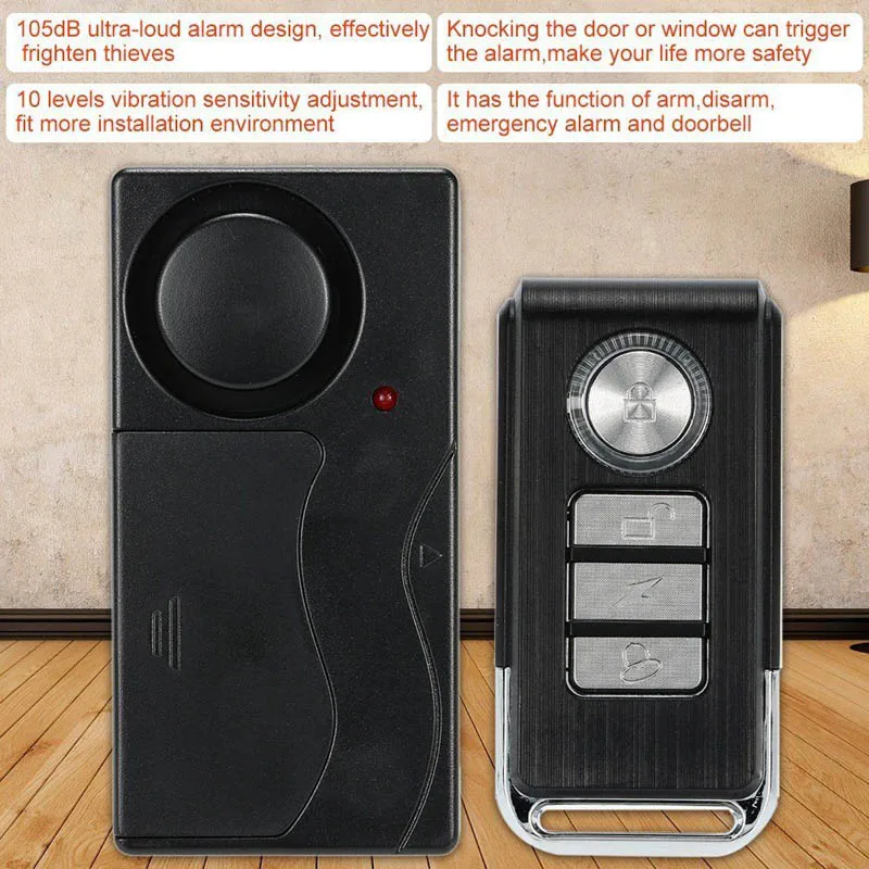 

Wireless Anti-theft Alarm 105dB Loud Waterproof Door Vibration Alarm Intelligent Remote Control Hi dropship