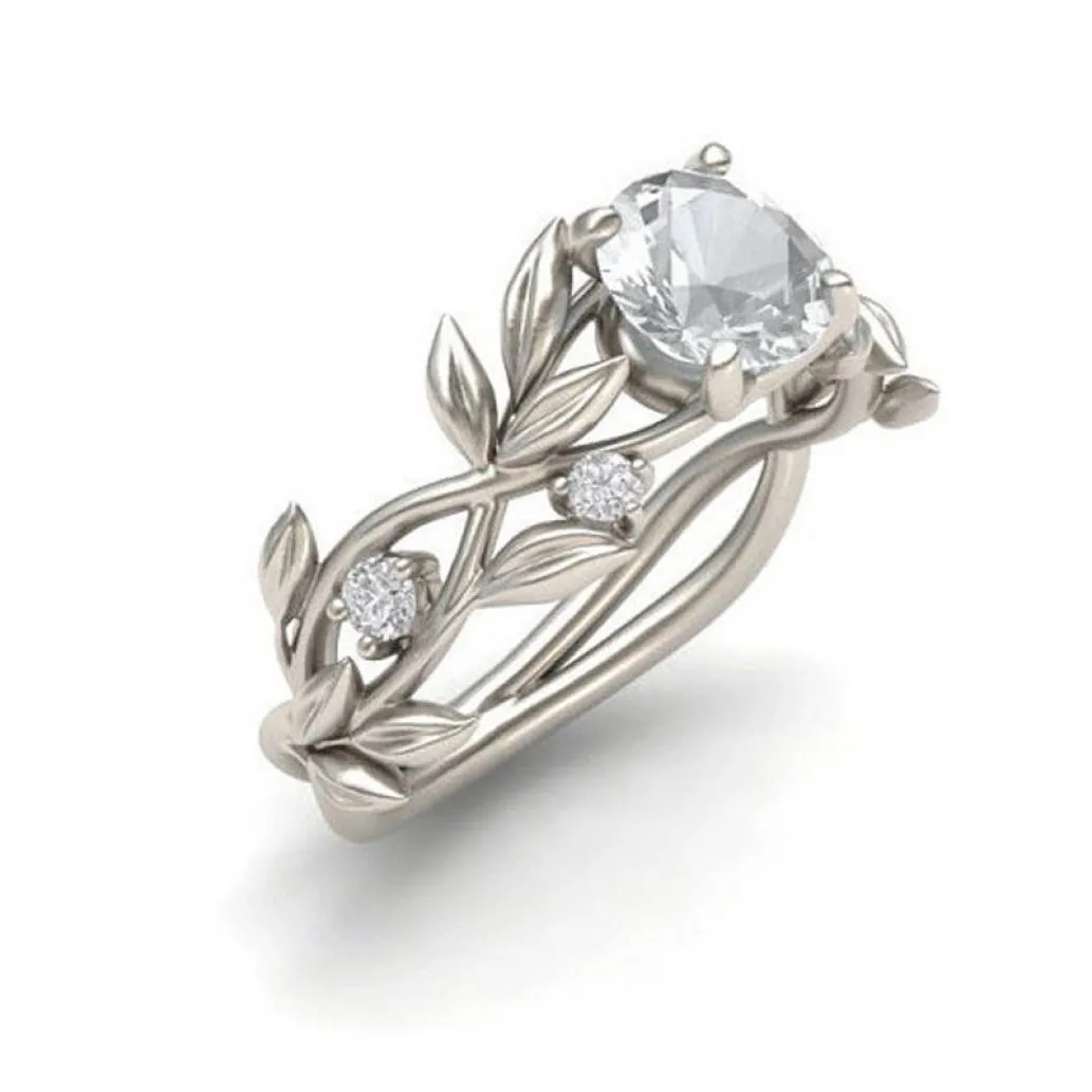 

Top quality Women's Silver Floral Transparent Flower Vine Leaf Rings Wedding Gift Man or Woman Gift engagement ring #25