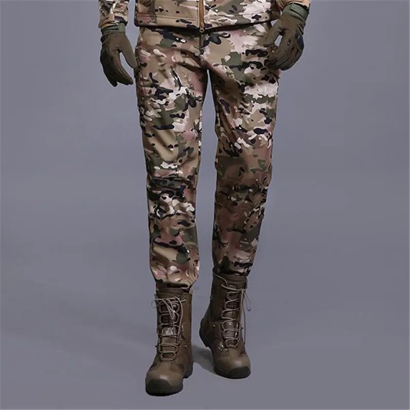 

Men Autumn Winter Outdoor Warm Pants Black green Fleece Camo Army Military Tactical Camping sports Trousers patchwork zipper