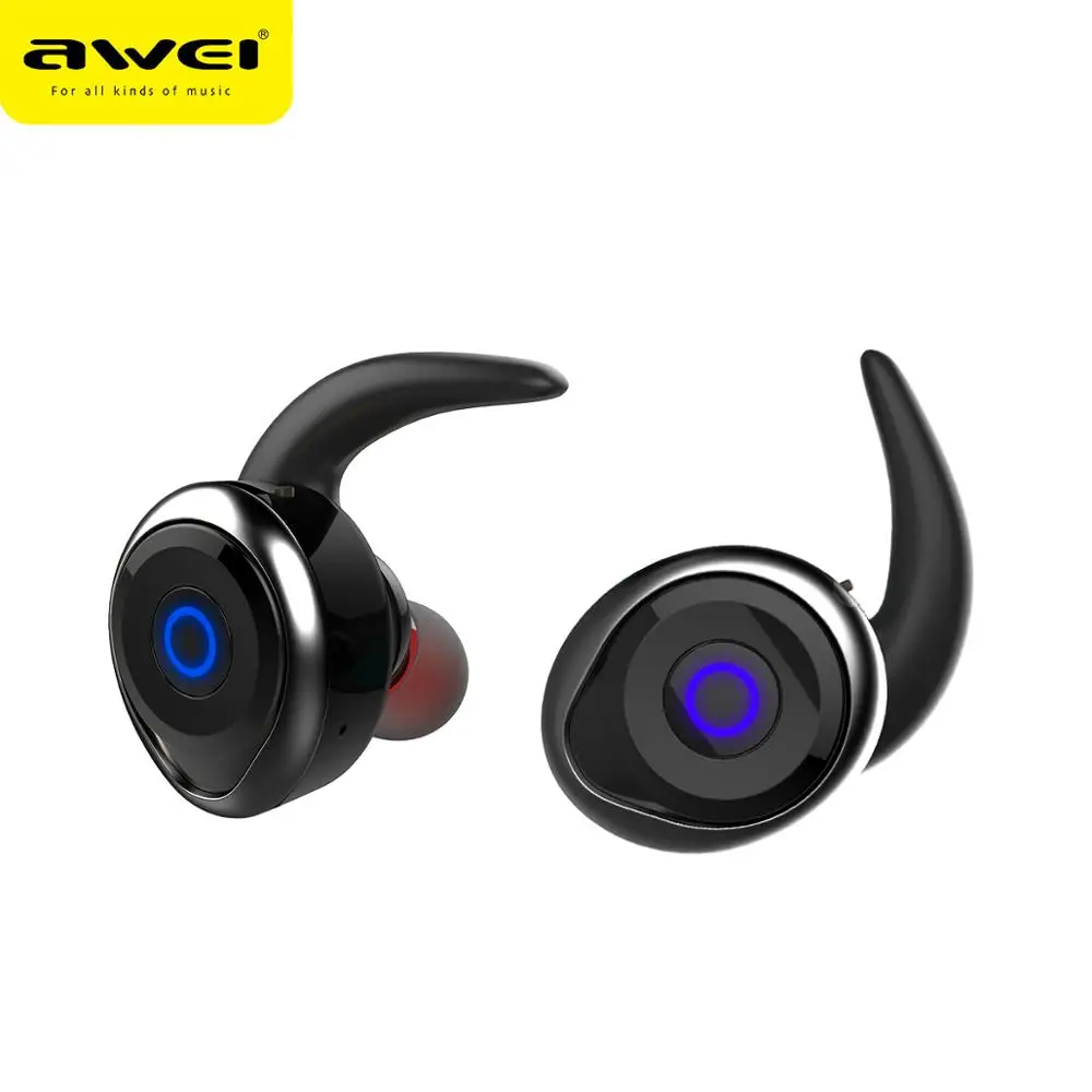 AWEI T1 TWS настоящие беспроводные наушники, Мини Bluetooth наушники без рук, спортивные водонепроницаемые Bluetooth наушники с микрофоном - Цвет: Black