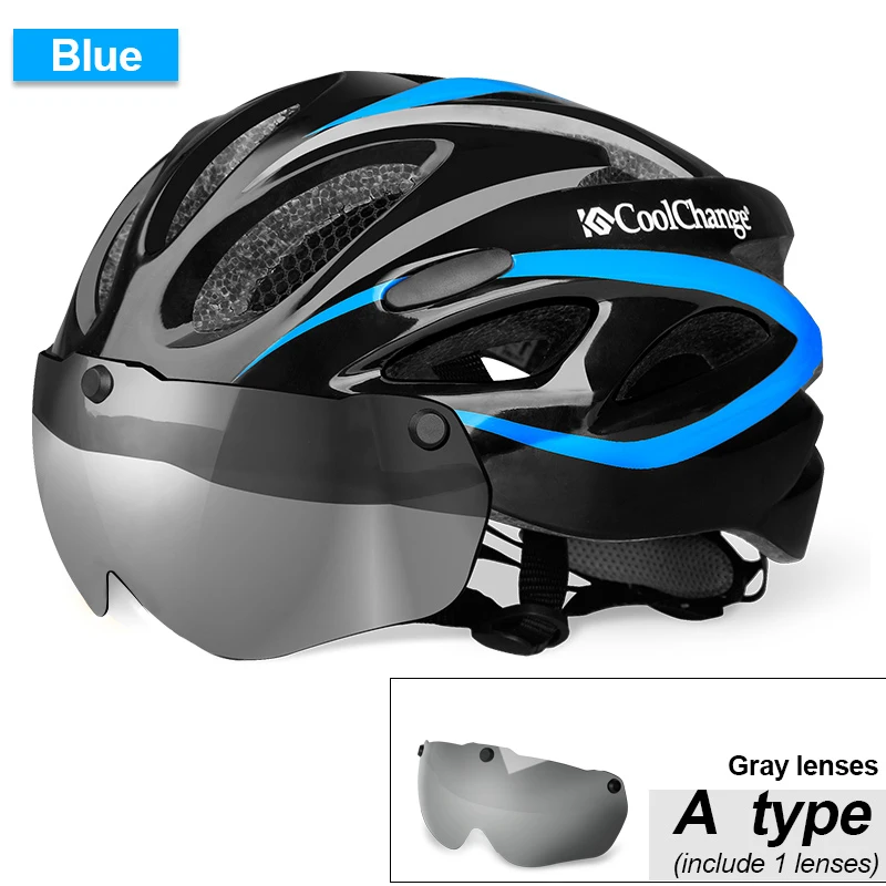 CoolChange велосипедный шлем ветронепроницаемый мужской объектив цельный литой 18 вентиляционных отверстий MTB велосипедный шлем Casco Ciclismo - Цвет: A Blue 1 lenses