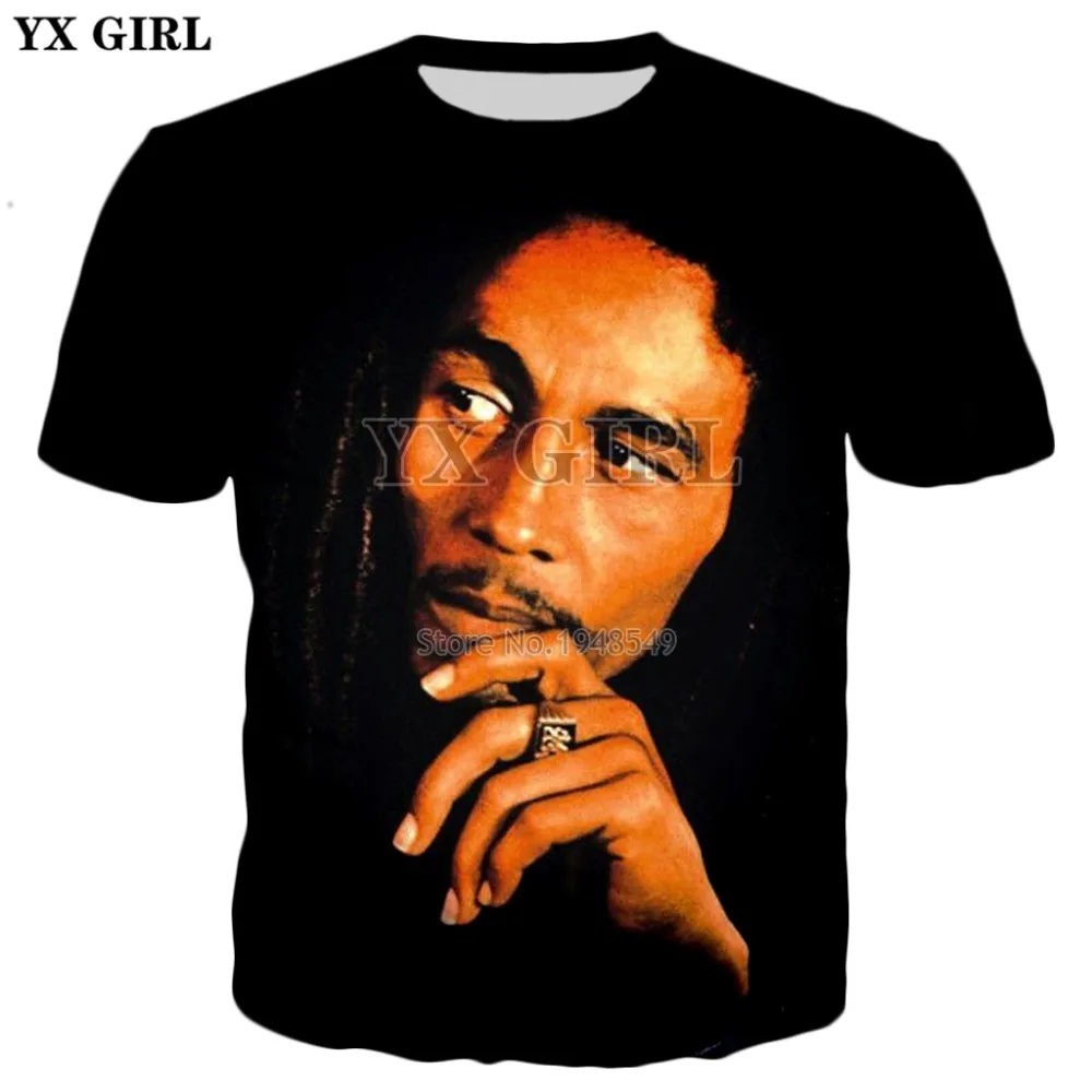 

YX GIRL Drop shipping 2018 summer New Fashion T-shirt Reggae music style tshirt Bob Marley Print 3d Men's Women's t shirt