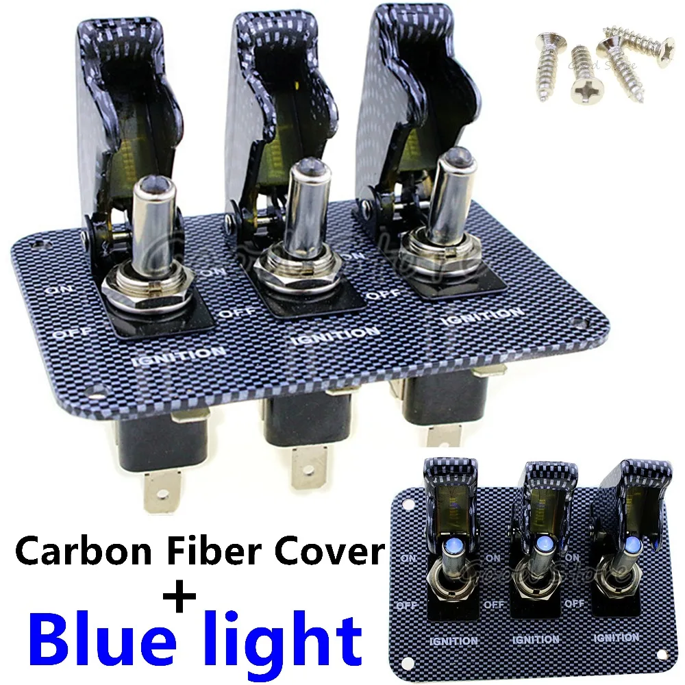 1pcs 3x12v Carbon Cap Blue Light Led Safety Cover Aircraft