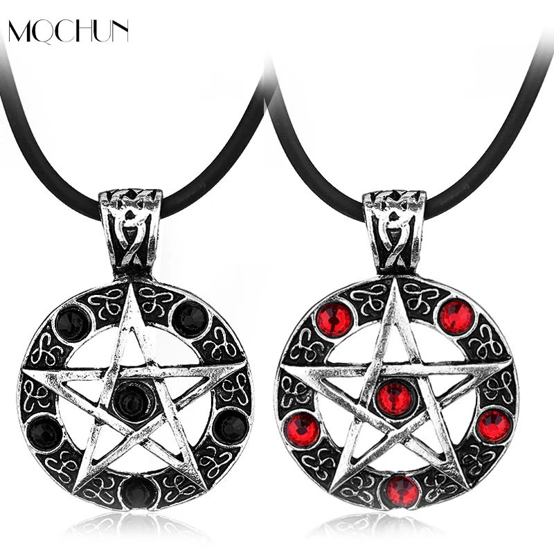 

Supernatural Black Butler Pentacle Pentagram Pendant Necklace Lucifer Satan Witch Protect Star Amulet Necklace Rope Chain Gift