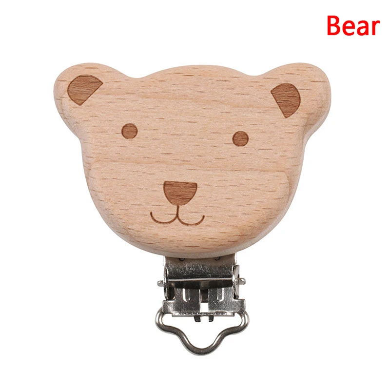 Bear Милая деревянная Соска с рисунком, держатель для соски, звезда, автомобиль, медведь, кошка, забавные соски, зажимы для DIY, цепочка для прорезывателя - Цвет: Bear