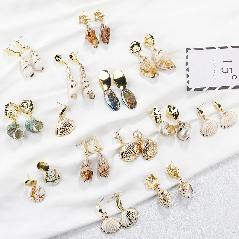 AENSOA Neue Mode Unregelmäßige Natürliche Shell Conch Tropfen Ohrringe Für Frauen Erklärung Metall Maxi Geometrische Strand Party Schmuck