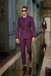 Двубортный мужские Костюмы Блейзер с брюками заказ Mariage Homme Свадебные смокинги фиолетовый Лучшие Мужские костюмы (пальто + брюки + бабочка)