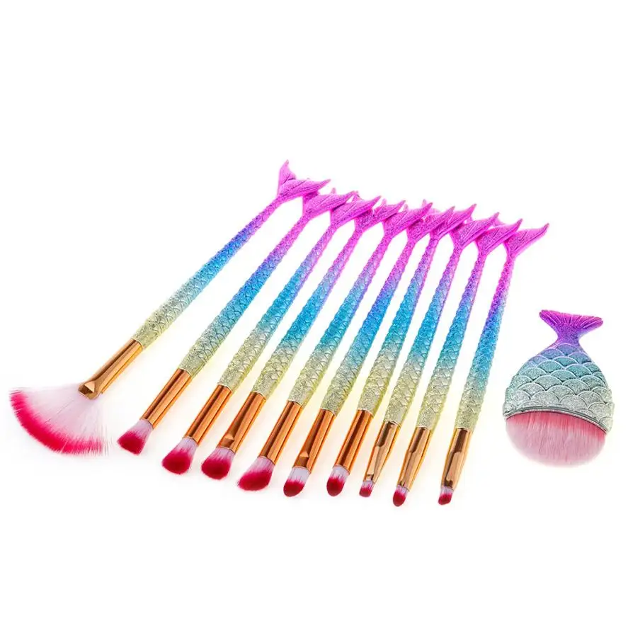 11PCS Mermaid Makeup Brush Set Foundation Eyeshadow Brushes Cosmetic Brushes Women Beauty 5U1031