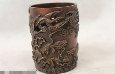 Copper Brass CHINESE crafts Asian 4&quotMarked China Chinese Bronze Dynasty Palace Lucky Nine crane Brush Pot | Дом и сад
