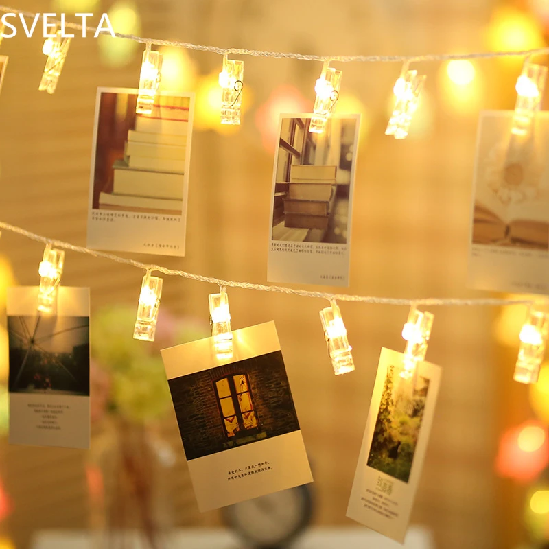 

SVELTA 20Bulbs Battery Operated LED Photo Clip String Lights Gerlyanda LED Christmas Light Wedding Xmas Party Decoration Garland