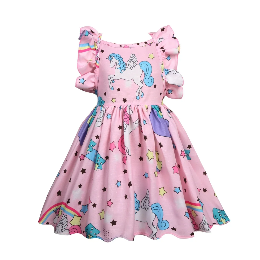 Платья для девочек; Новая креативная детская одежда; милое платье для девочек с единорогом; детское летнее платье; костюм с единорогом; платье принцессы - Цвет: Розовый