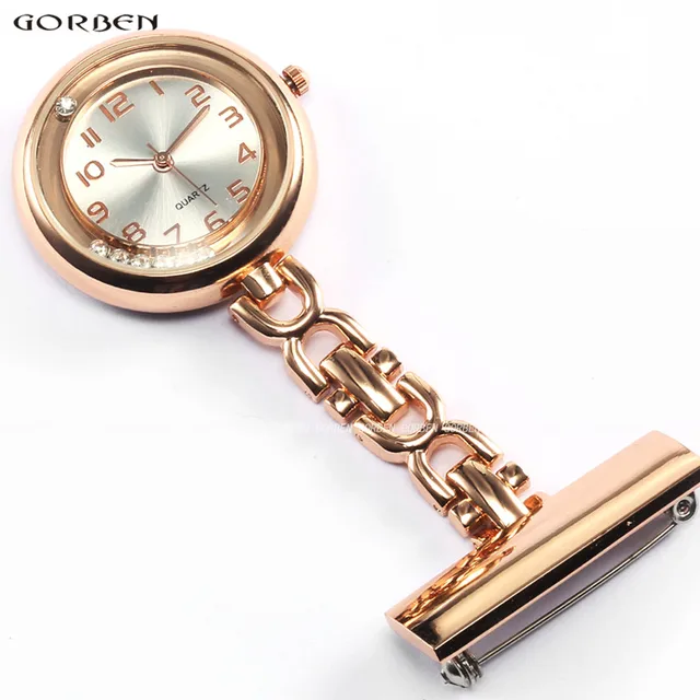 Luxury Medical Nurse Fob Watch Stainless Steel Rose Gold Brooch Pin Hanging-on N Luxury Medical Nurse Fob Watch Stainless Steel Rose Gold Brooch Pin Hanging-on N
