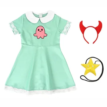 

Anime Star vs. Forces of Evil Cosplay Costume Princess Star Butterfly Kids Girls Long Dress With Messenger Bag Headwear