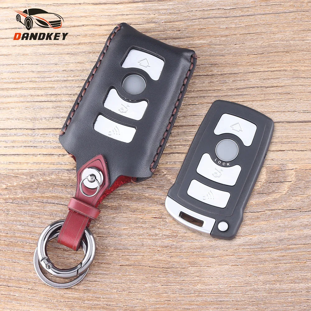 

DANDKEY 4 Buttons Genuine Leather Protector Key Case Fob For BMW 7 Series E65 E66 E67 E68 745i 745Li 750i 750Li 760i