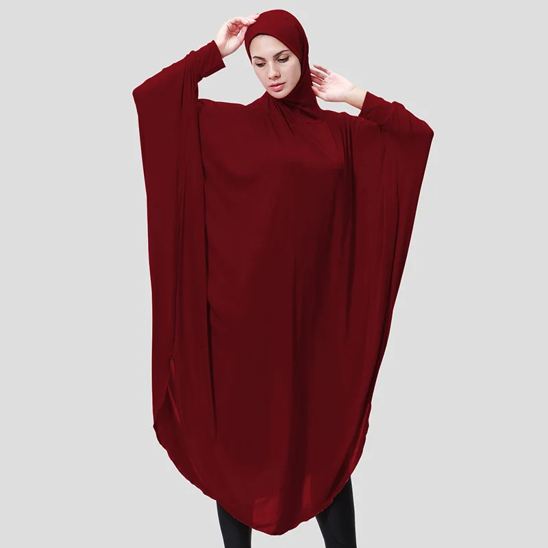 Мусульманские женщины длинный хиджаб исламский Рамадан арабский женский однотонный шарф головной платок Ближний Восток Халат с капюшоном хиджаб в виде накидки платье - Цвет: Бургундия