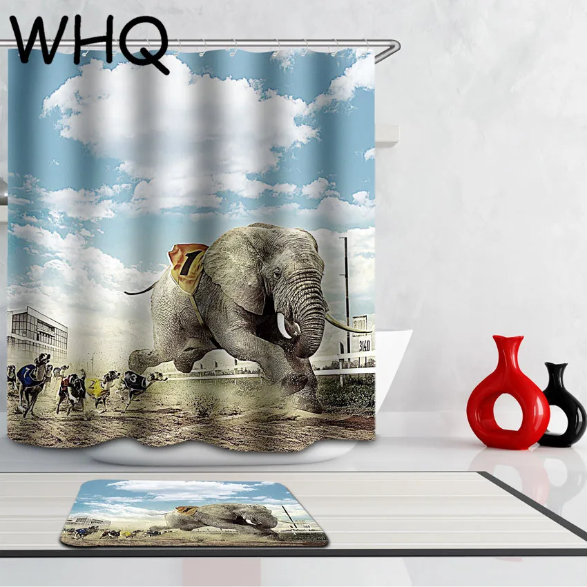 

WHQ Shower Curtain Elephant Underwater World Printed Waterproof Bath Curtain For Bathroom 180*180cm with 12pcs Plastic Hooks