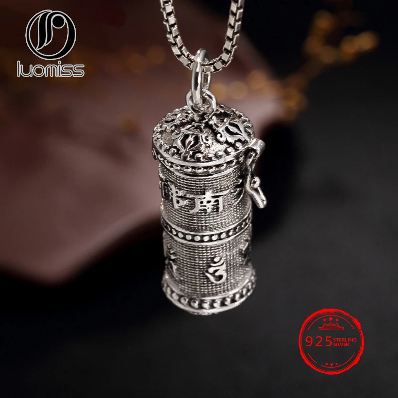 

S925 pure silver Buddhism six words of true words amitabha Buddha jar of the box with a curse and a female pendant.