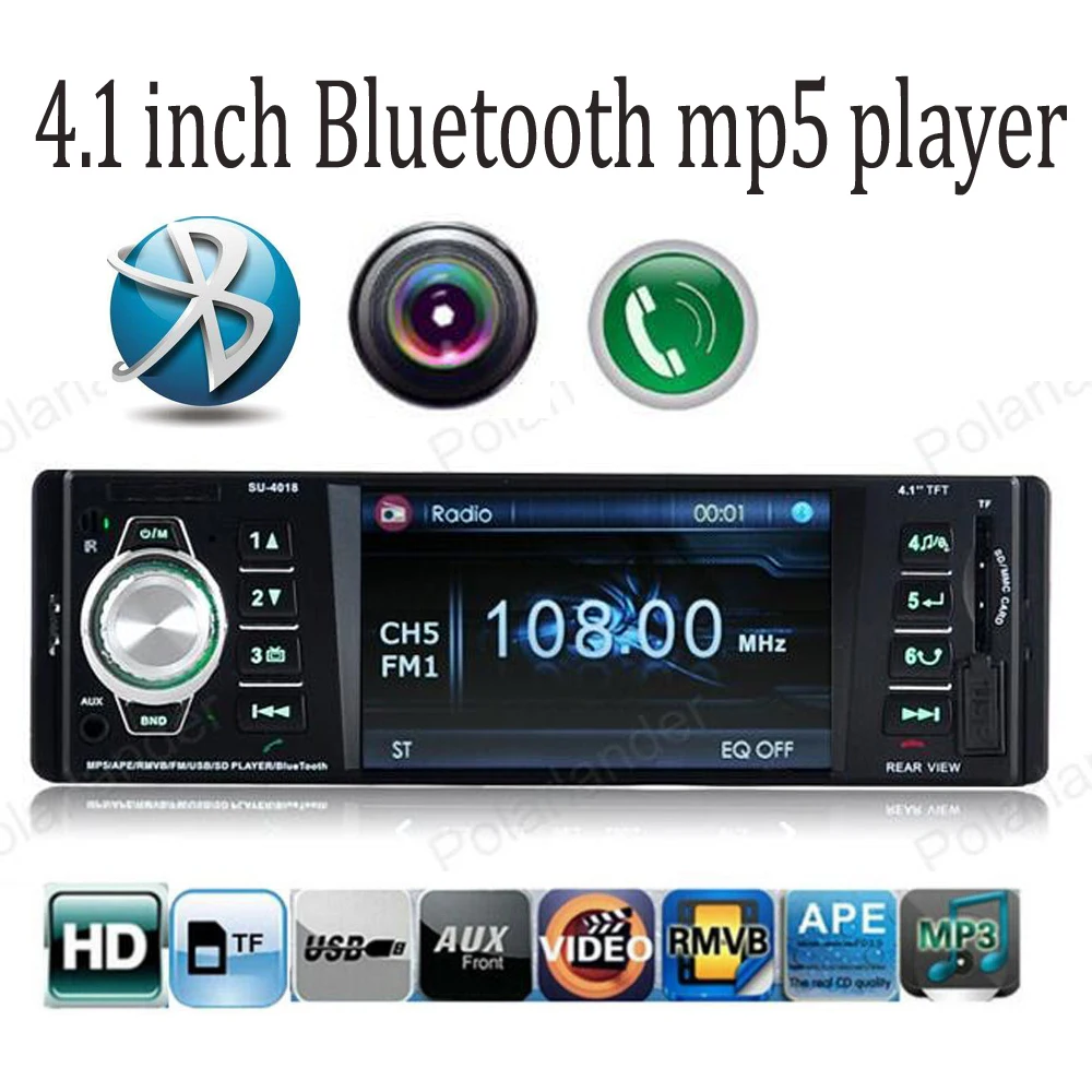

4.1 inch TFT screen car radio mp5 player Bluetooth USB / SD / AUX support Rear camera 1080P video FM 1 din stereo