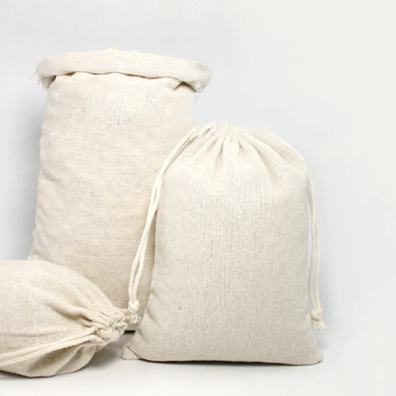 

Small Linen Bags Pouch Drawstring Burlap Jute Sack Jewelry Millet Holder Case Gift 12*15cm Storage 20/50pcs White