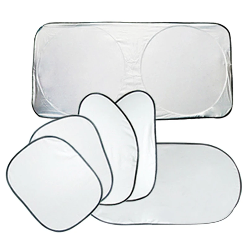 

6 Pcs Set Car Window Windscreen Shield Sun Shade Side Back Visor Cover Silver