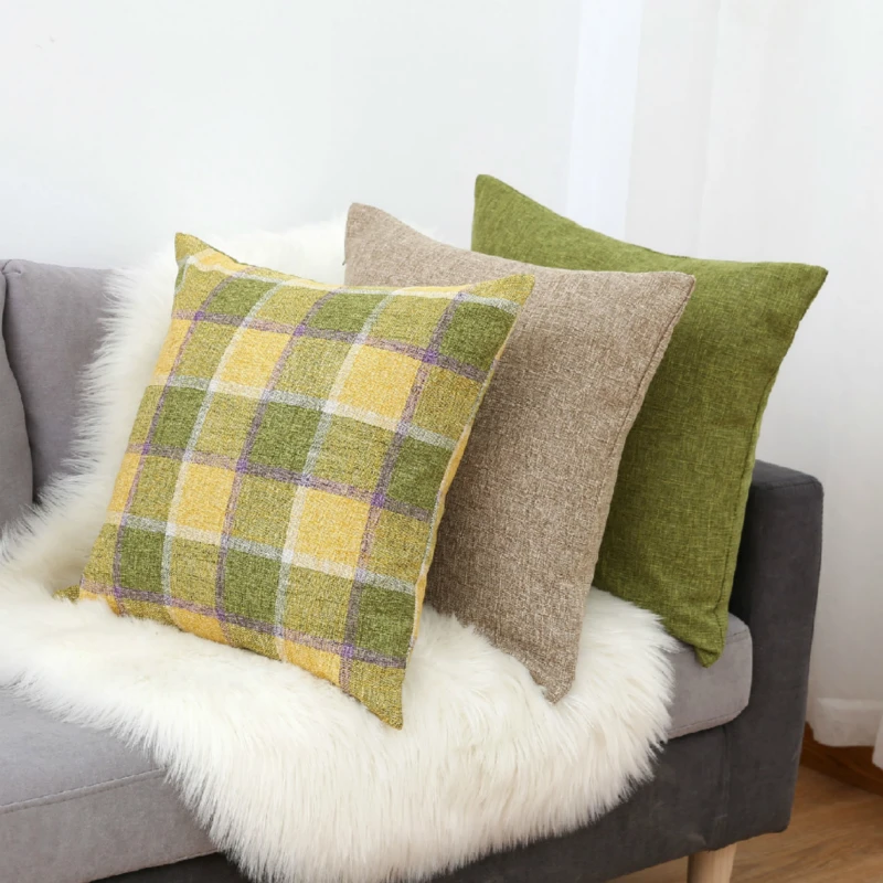

Modern Solid Plaid Pillow Case Square Elegant Cotton And Linen Pillow Cover 45*45 Soft Comfortable Cushion Cover For Sofa Chair