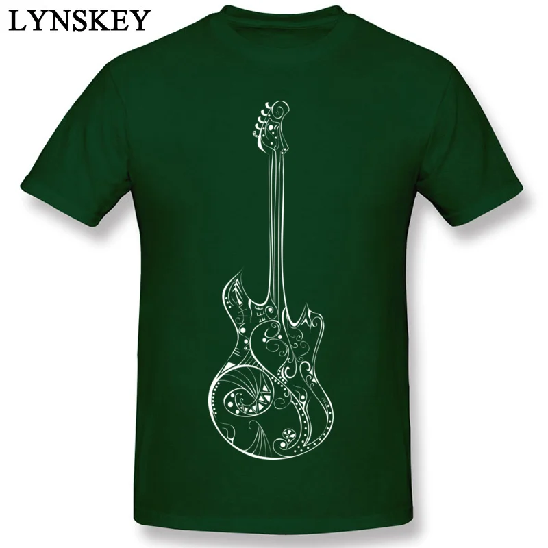 Newest Male T-Shirt Round Neck Summer Autumn Short Sleeve 100% Cotton Tops Shirt Love Music Guitar Street Tee-Shirts dark green