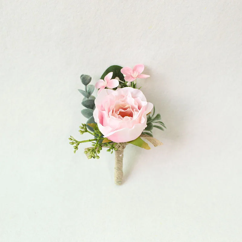 15       30019       pink roses silk corsages boutonnieres groom wedding corsage for men  (13)