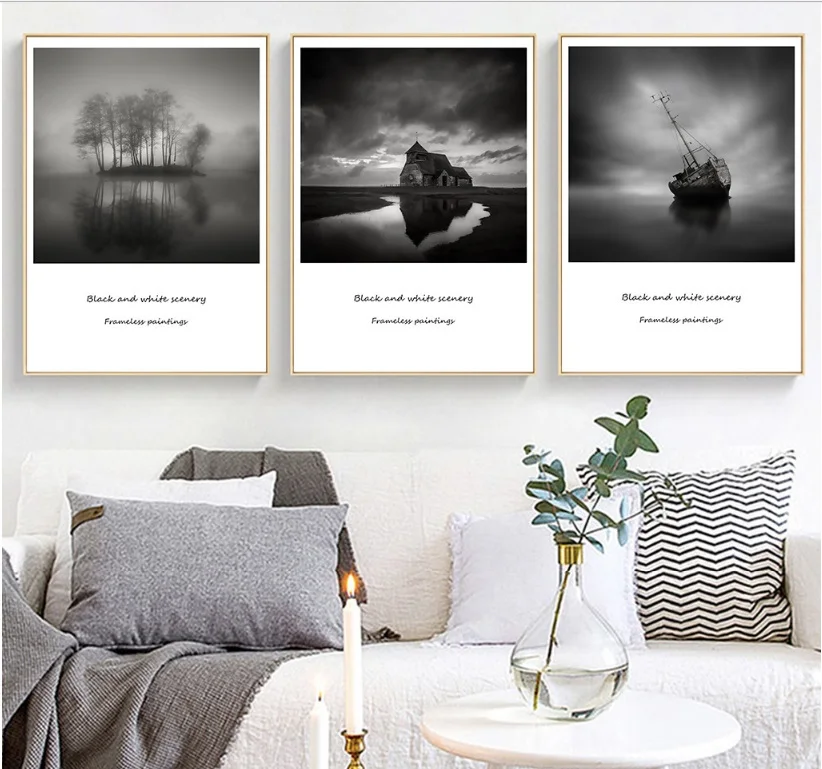 Black and White Aesthetic Landscape 3 Piece Decorative Painting Wall