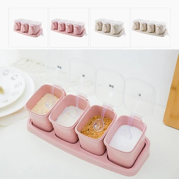 

3 Grids/4 Grids Salt Pepper Box Kitchen Spice Box Case Salt Sugar Ketchup Storage Container