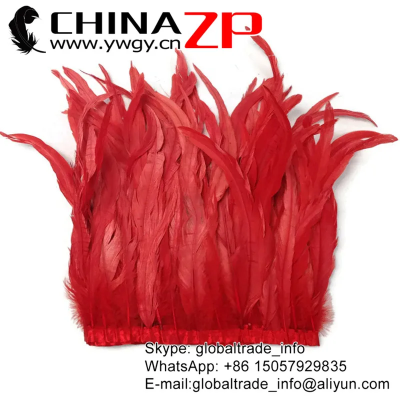 Chinazp по оптовой цене 10 ярдов/партия 14-дюймов 16 дюймов Ширина Красный Coque ПЕТУХ хвост бахрома с перьями для карнавального костюма