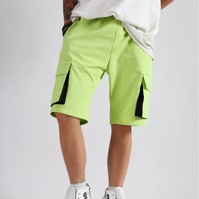 

M-5xl Mens Shorts Summer Fluorescent Green Big Pocket Cotton Shorts Men's Shorts Summer Full Cotton Pants Men Hip Hop Shorts